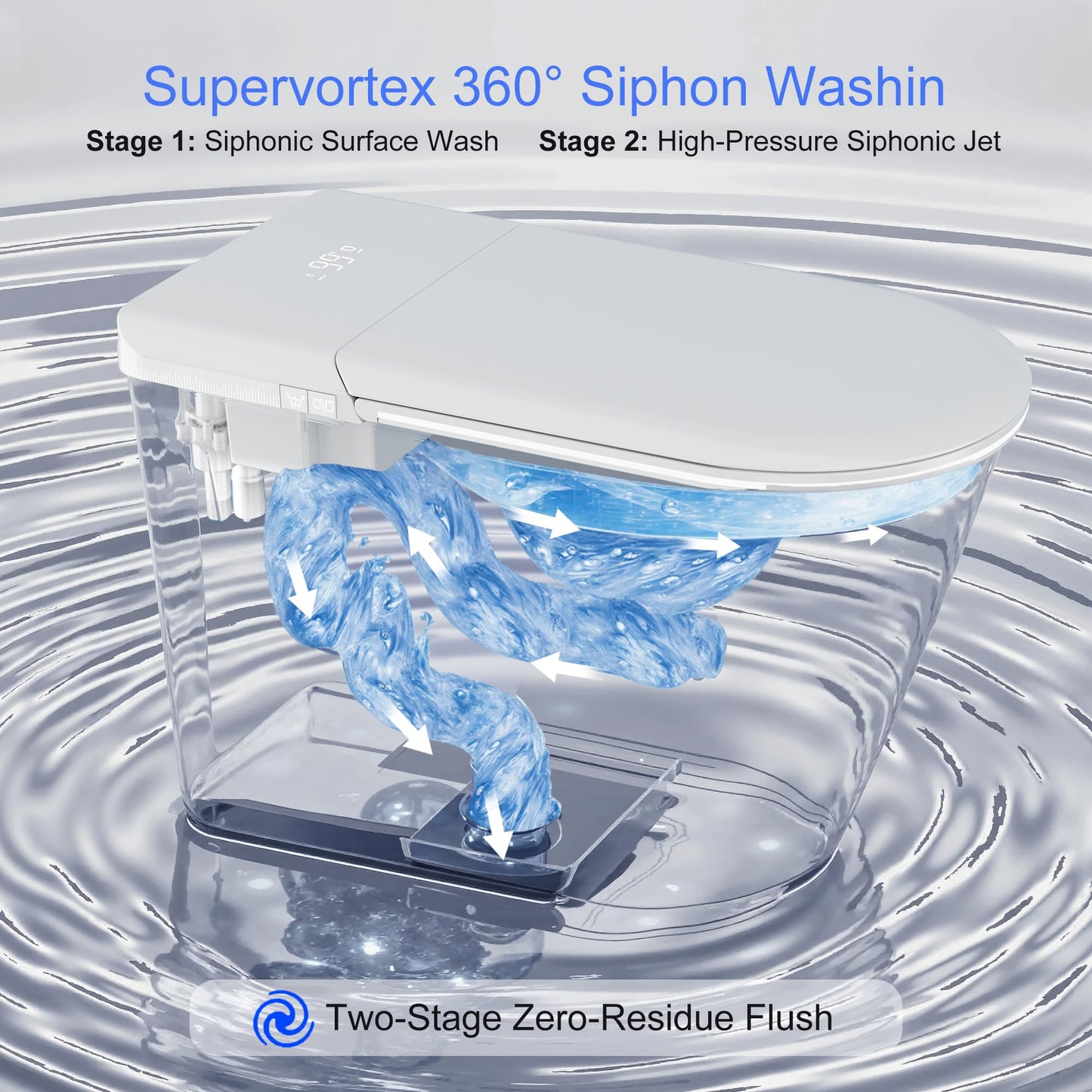 Smart Toilet with Auto Open/Close Lid for bedroom Heated Seat with Remote Control,Hidden Foam Shield, Multiple Cleaning Modes, Ambient Lighting,Soft Flush Feature Warm Water & Dryer