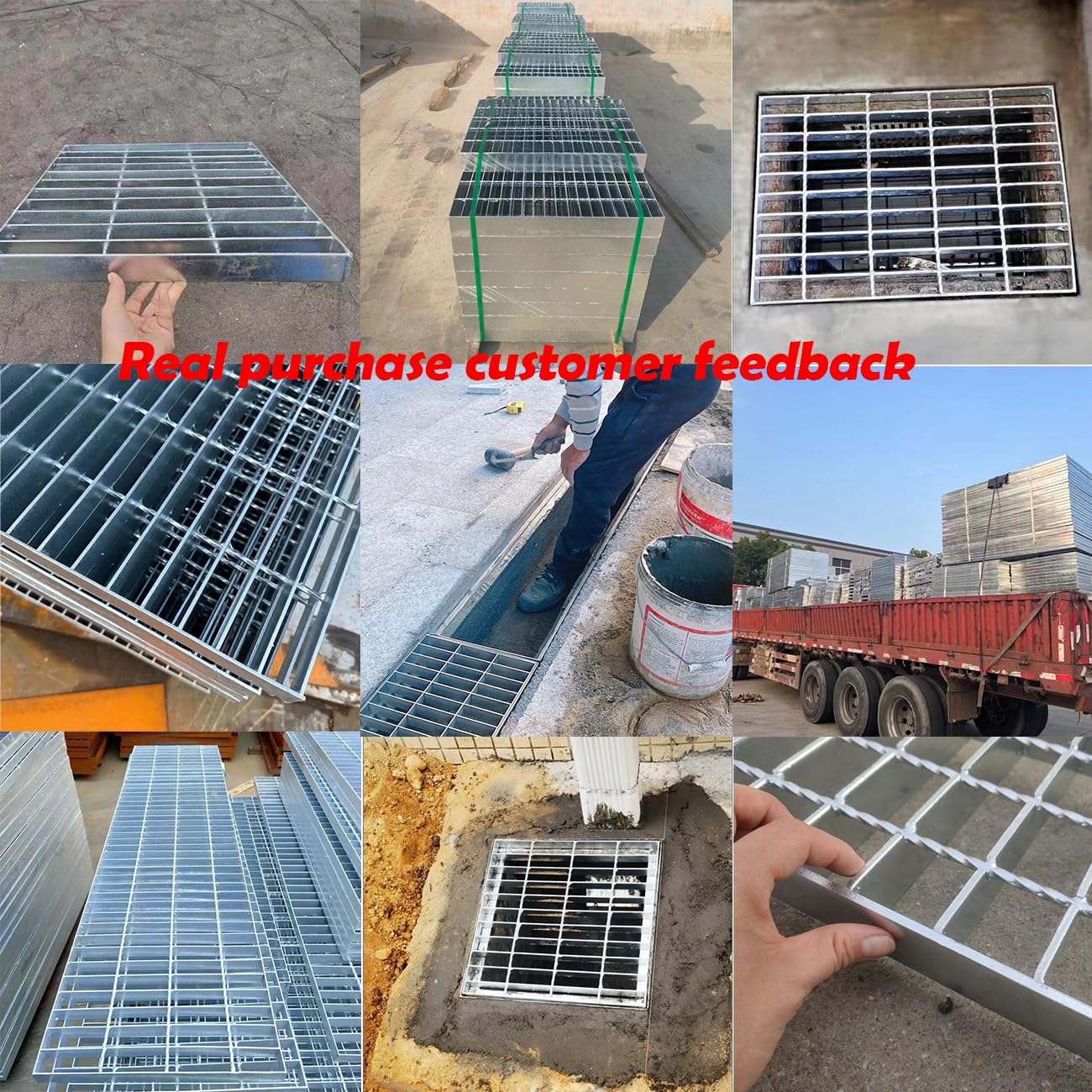 Outdoor Galvanized Steel Drain Grate, Heavy Duty Drain Cover,B125 Class Channel Grate,Rust-Proof Metal Sewer Grate,Silver Square Drainage Grate for Driveway,Garage,Yard (28 * 28in)