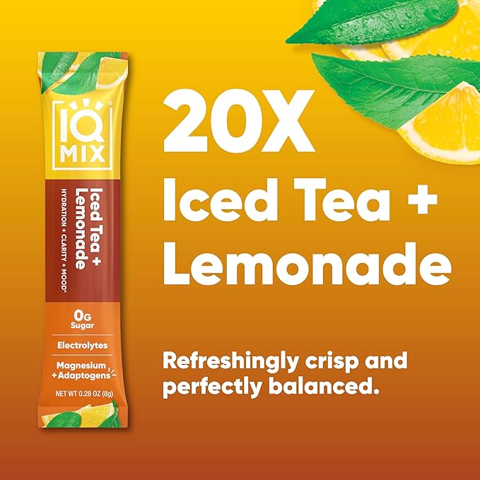 IQMIX Hydration Electrolyte Powder – 4-in-1 Formula for Hydration, Mental Clarity, Mood and Recovery – Sugar-Free Drink Mix, Keto, Magnesium L-Threonate, Lion’s Mane – 20 Count New Iced Tea Lemonade