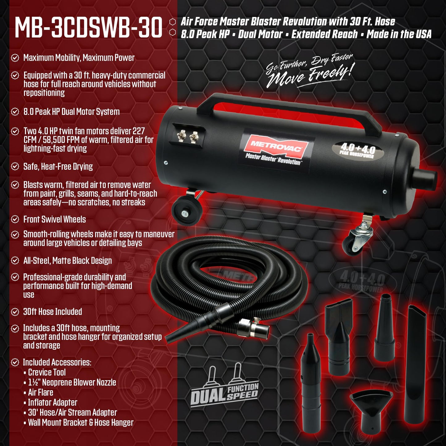 METROVAC Air Force Master Blaster Revolution with 30' Hose MB-3CDSWB-30 MB-3CD SWB-30