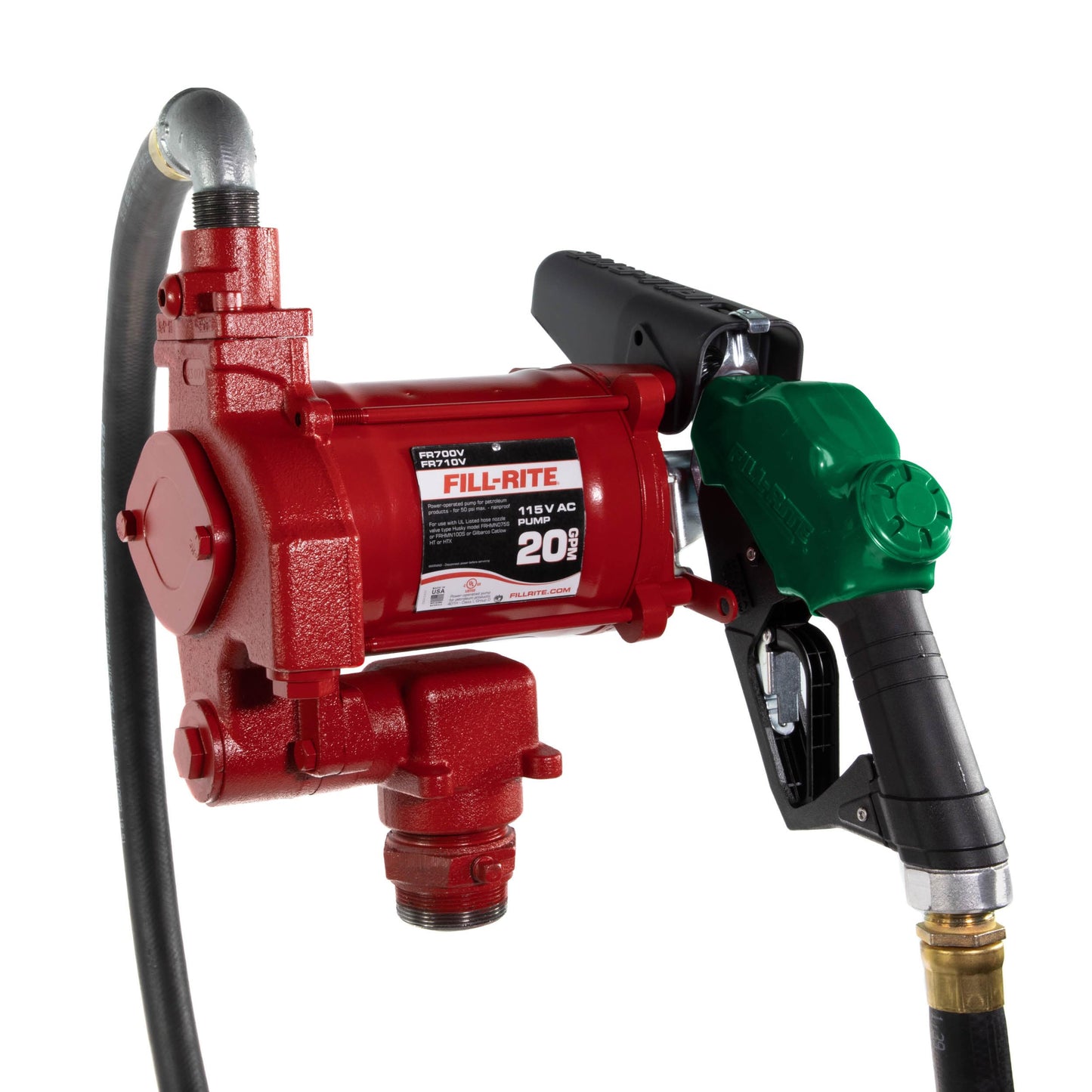 Fill-Rite FR710VB 115V 20 GPM Fuel Transfer Pump with Discharge Hose & Automatic Nozzle, Red | Gasoline, Diesel, Kerosene, Ethanol Blends, Methanol Blends & Biodiesel up to B20