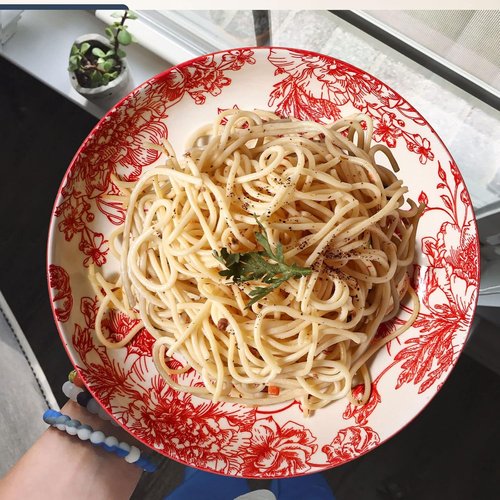Artena Pasta Bowls Set - 4 Colorful 26oz Porcelain Serving Bowls | 8 Inch Microwave & Oven Safe Red Rose