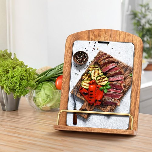 Cookbook Stand for Kitchen Counter Adjustable - Wood Recipe Book Holder for Convenient Cooking Fit iPad Tablet Recipe Book Holder