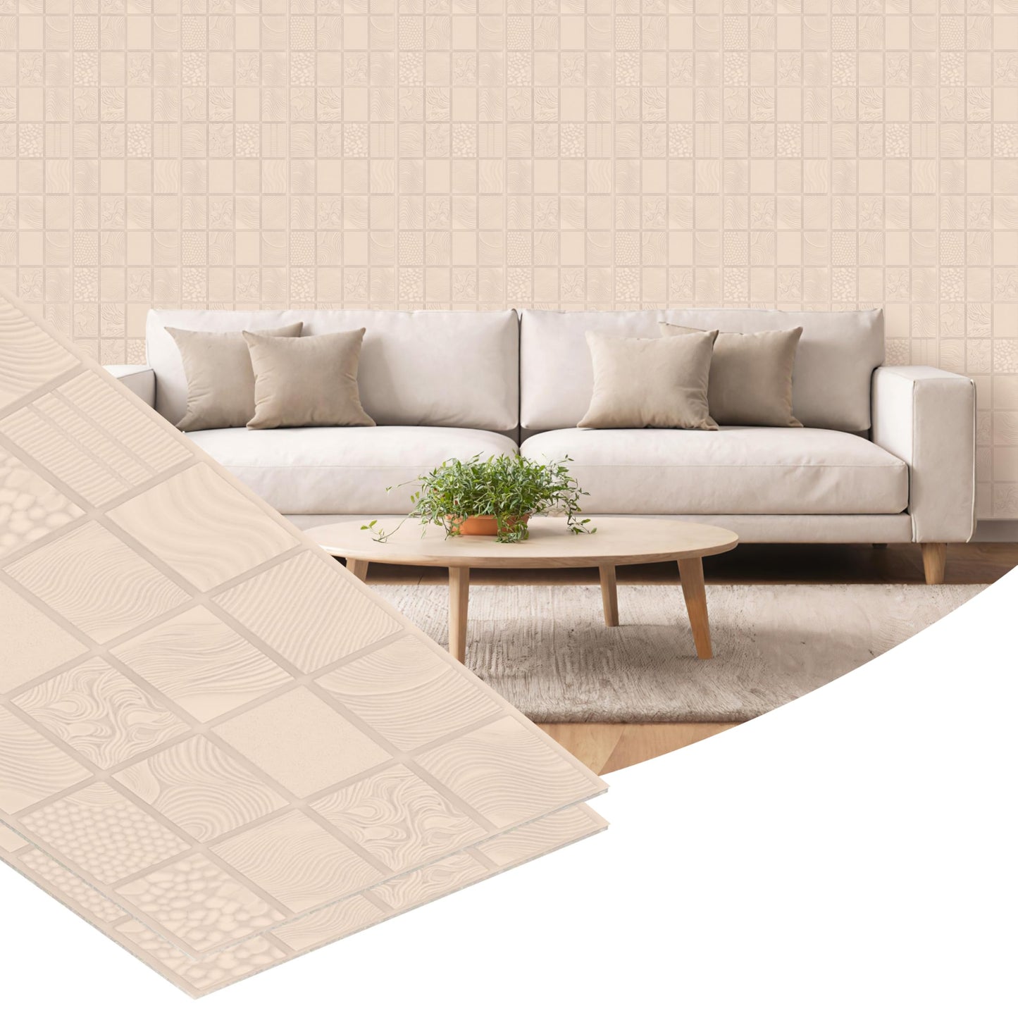 Dundee Deco 3D Peel and Stick Wall Panels - Soft-Touch Matte Finish, 1.6 ft X 3.4 ft, Thick Self-Adhesive Panels for Home & Commercial Interiors - Moccasin - Set of 10, Covers 55 sq ft
