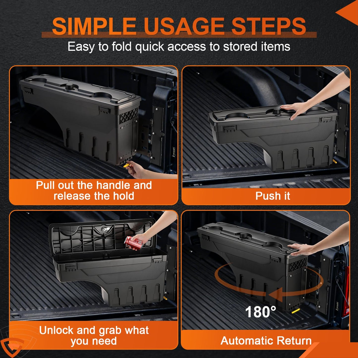 GEARLAST Truck Bed Storage Box With Password Lock Fit for Ford F-150 2015-2025, Passenger Side,30L, Black