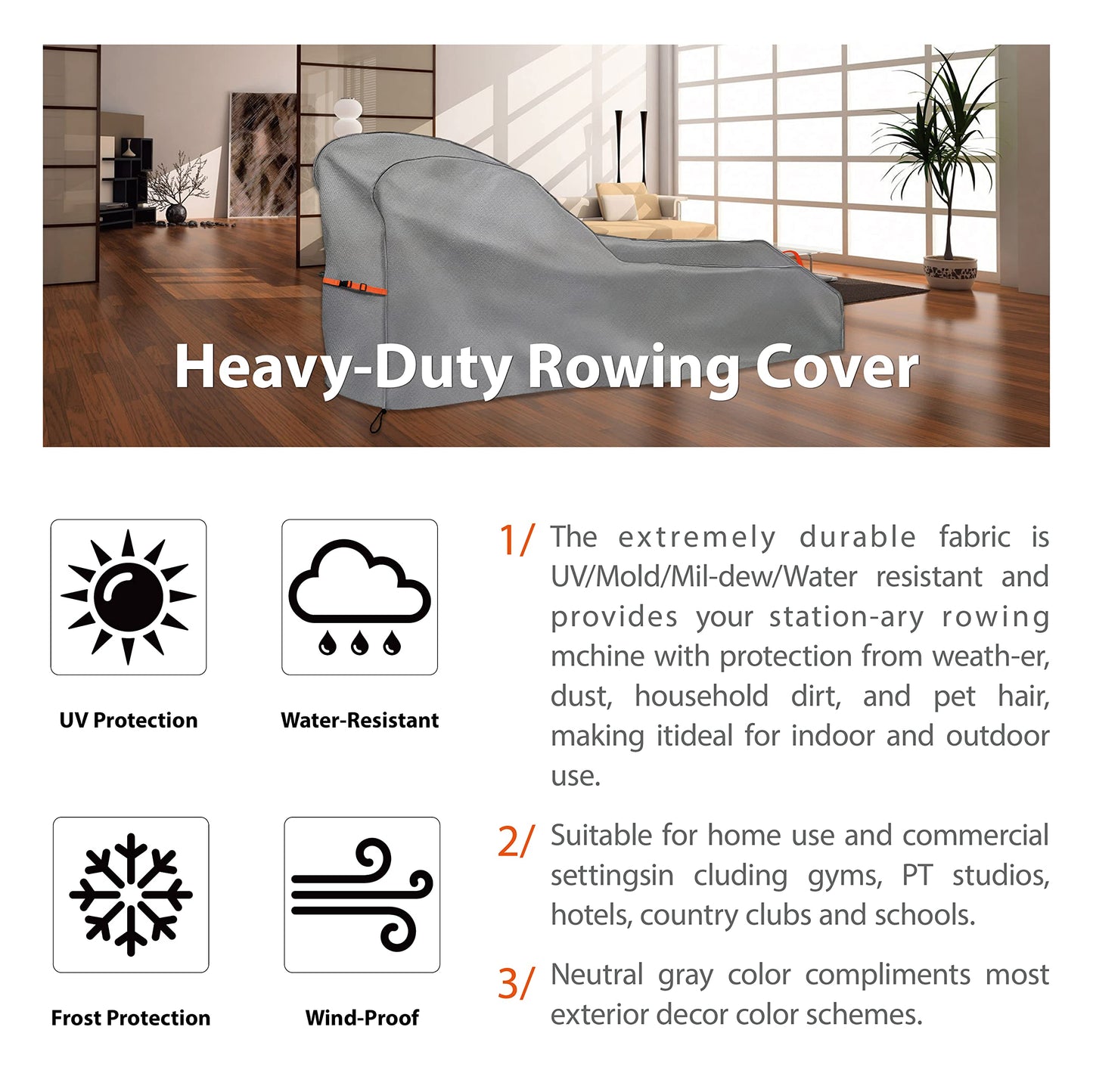Rowing Machine Cover Waterproof – Heavy Duty Oxford Fitness Equipment Protector, Dustproof UV-Outdoor Rower Cover with Buckles and Drawstring, Fits Most Rowing Machines up to 112" L x 24" W x 40.5" H