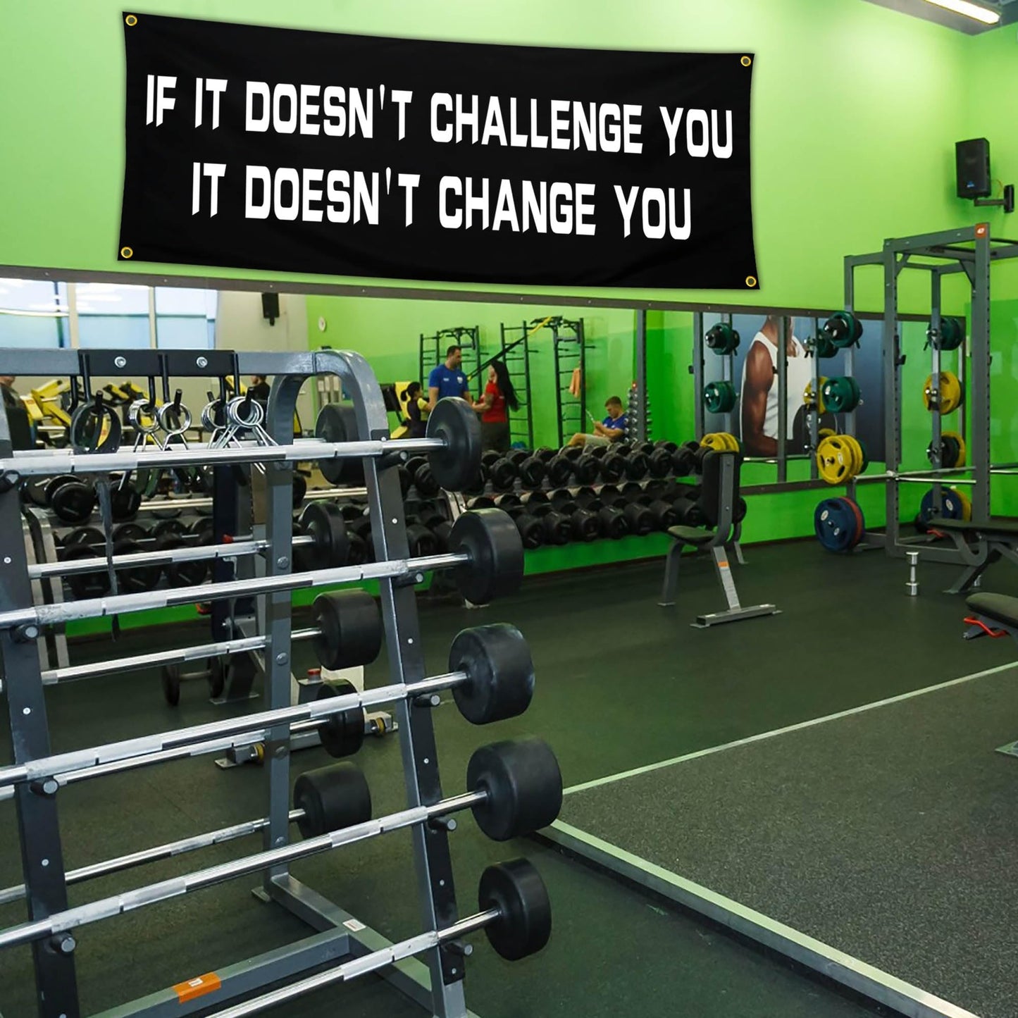 Bomtas Motivational Gym Posters Banners Flags for Home Gym Room Guys Office Bedroom It Doesn't Challenge You Inspirational Flag Banner 24x72 Inch Motivation Wall Art Decor