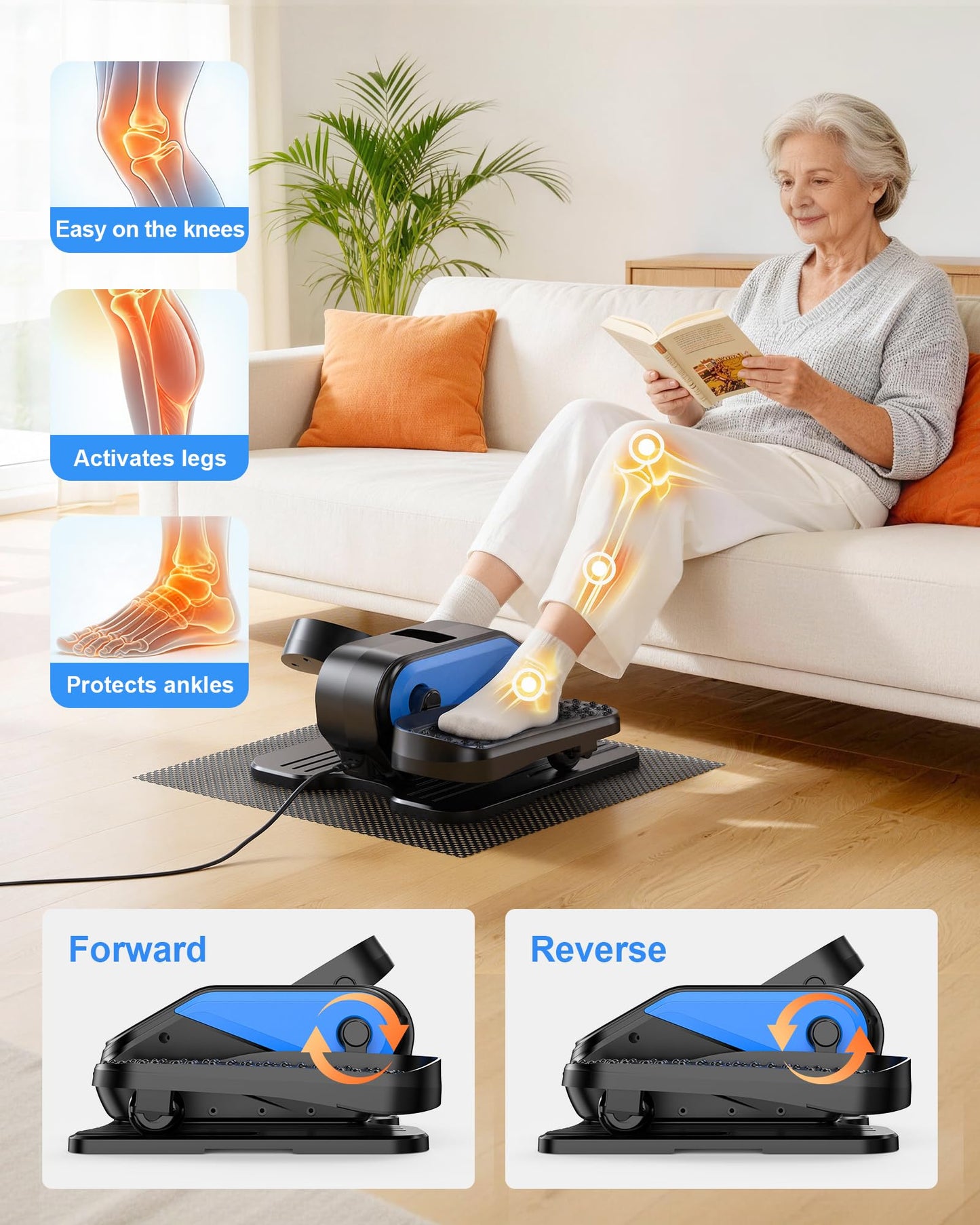 VIVURN® 023 Under Desk Elliptical Mini Electric Leg Exerciser for Senior, 12 Speeds RF Remote Display Monitor Non-Slip Mat, Quiet & Compact Seated Pedal Exerciser for Home Office Gift for Mom Dad