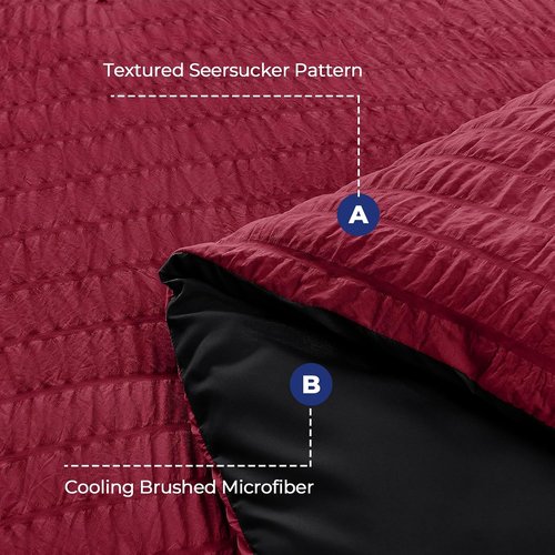 HYMOKEGE Queen Comforter Set - Luxury 7-Piece Bedding Set in Red & Black | All-Season Seersucker Design