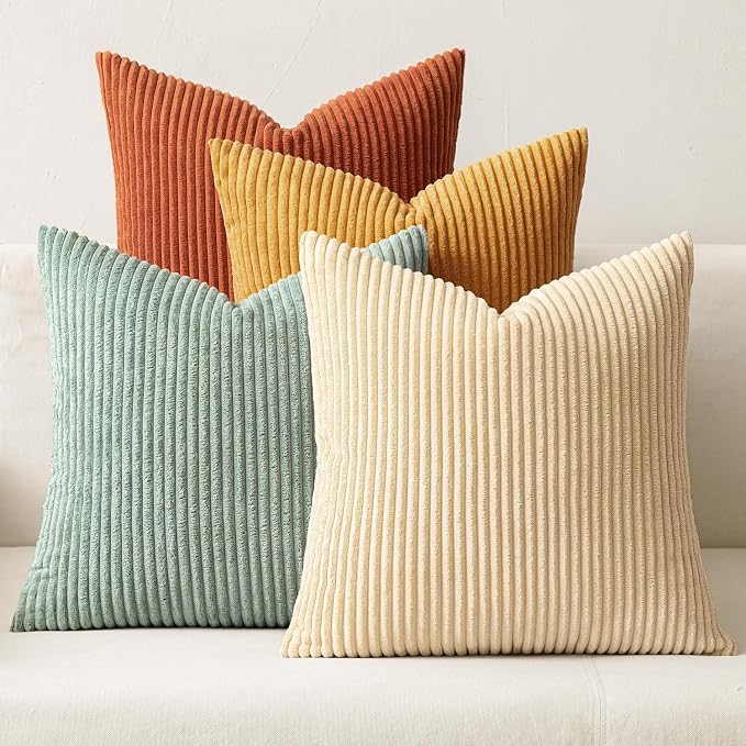 MIULEE Boho Farmhouse Throw Pillow Covers 20x20 Inch Set of 4 Modern Natural Decorative Cushion Covers Soft Corduroy Home Decor for Spring Couch Bed Sofa Living Room Teal-Rust Gradient Series