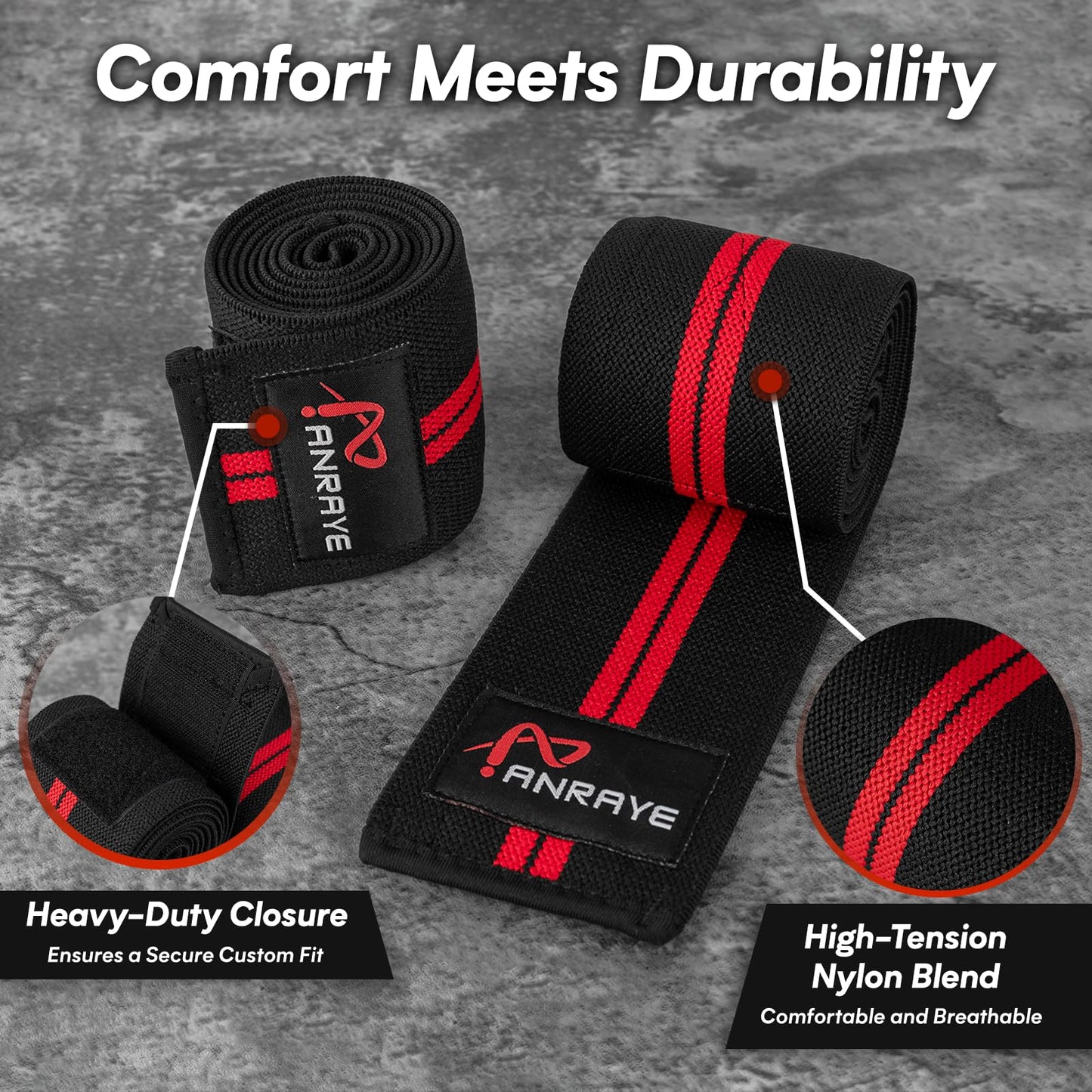 Anraye Elbow Wraps for Weightlifting - 47" Adjustable Compression Straps & Brace for Joint Support (1 Pair), Elbow Wraps Weight Lifting Men Women for Bench Press Powerlifting and Fitness Training