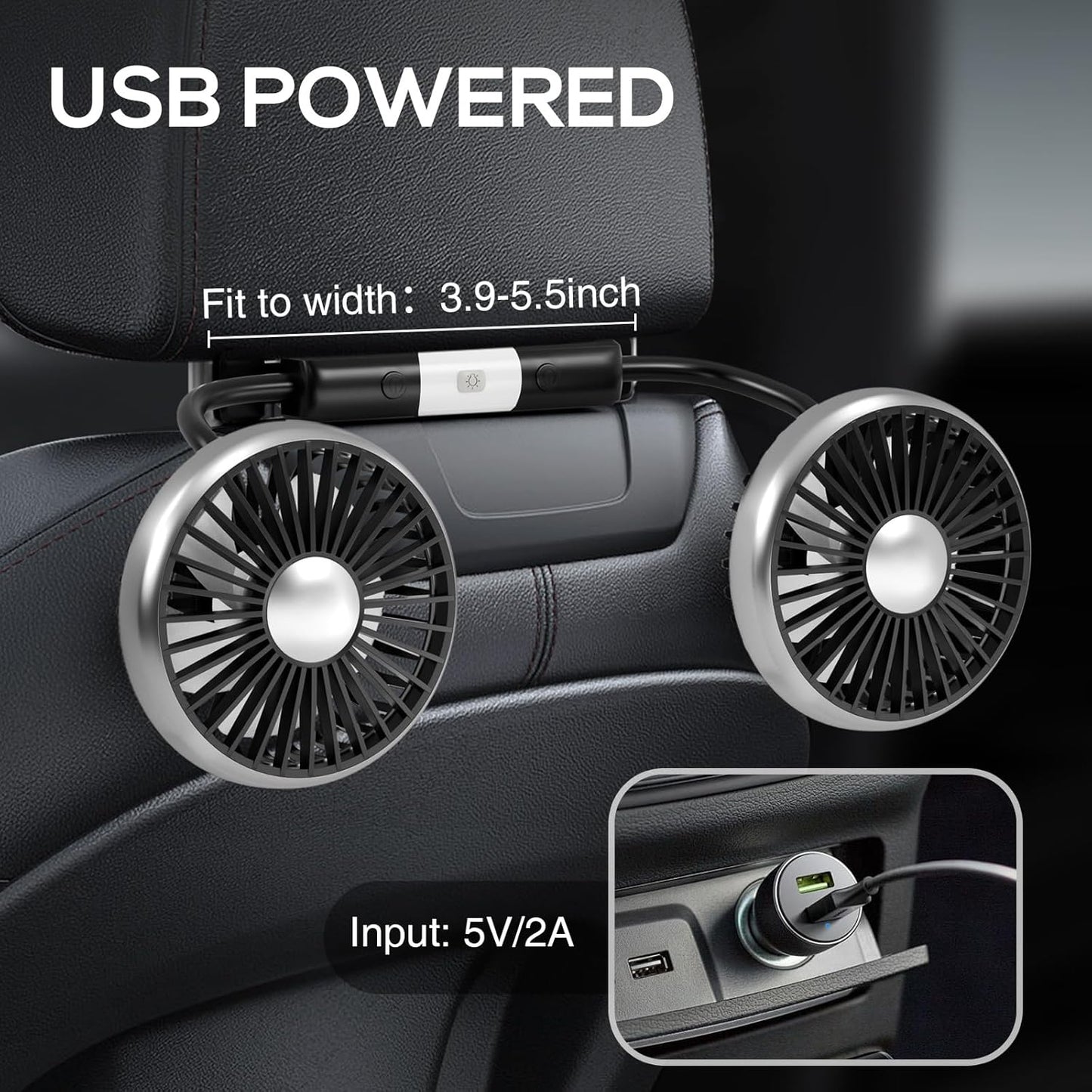 2025 3-Speed 360 Dealswin Car Fan for Backseat Kids, Upgraded Dual-Head Car Seat Fans with LED Lights, and Rotatable