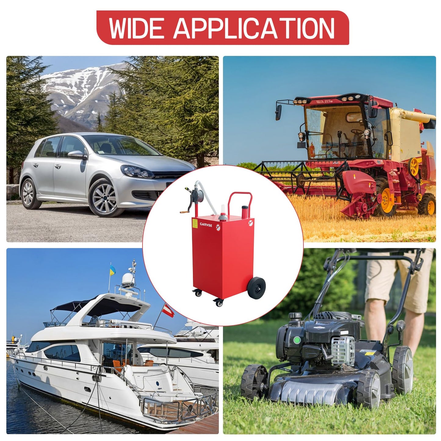 45 Gallon Portable Fuel Caddy with 4 Wheels & Manual Pump, Heavy Duty Gas Storage Tank for Gasoline & Diesel, Ideal for Trucks, Boats, ATVs, Lawn Mowers