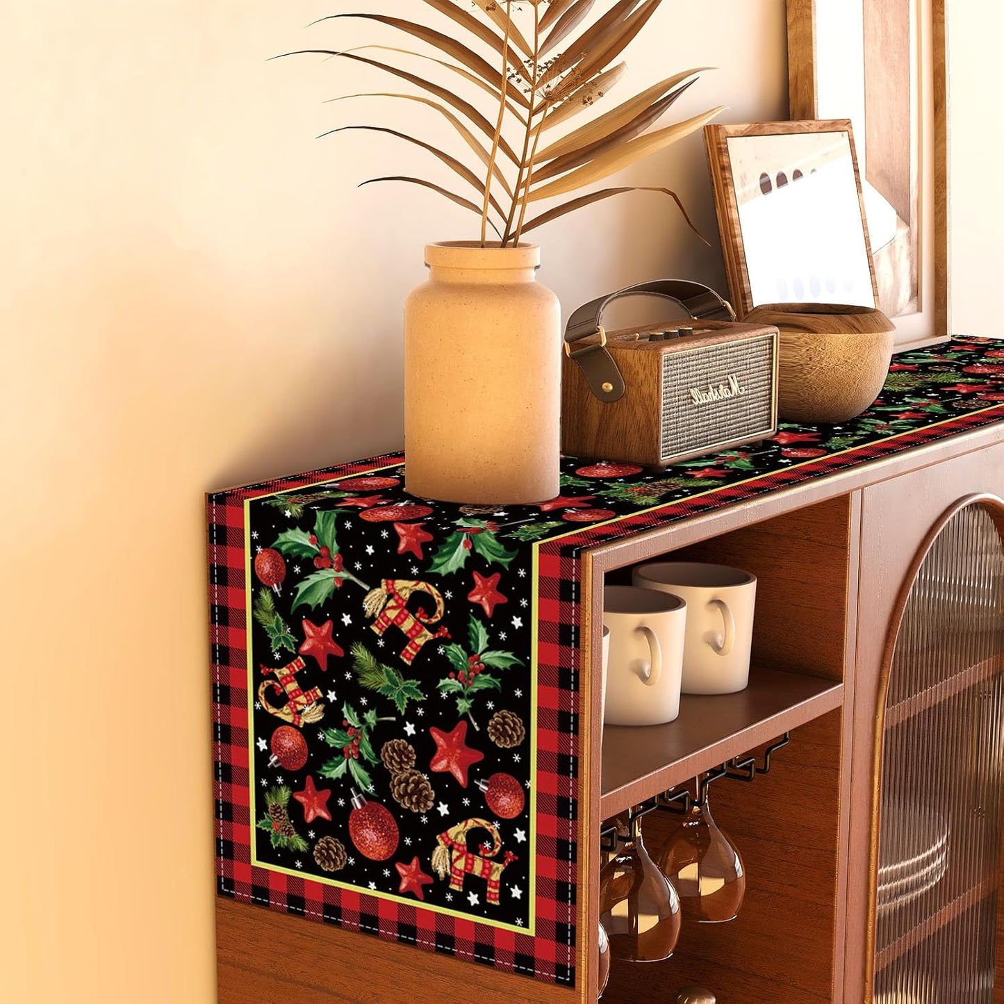 Yule Table Runner by Scandinavian Designs - Festive Pagan Christmas Decor | 13x72'' Mistletoe Design