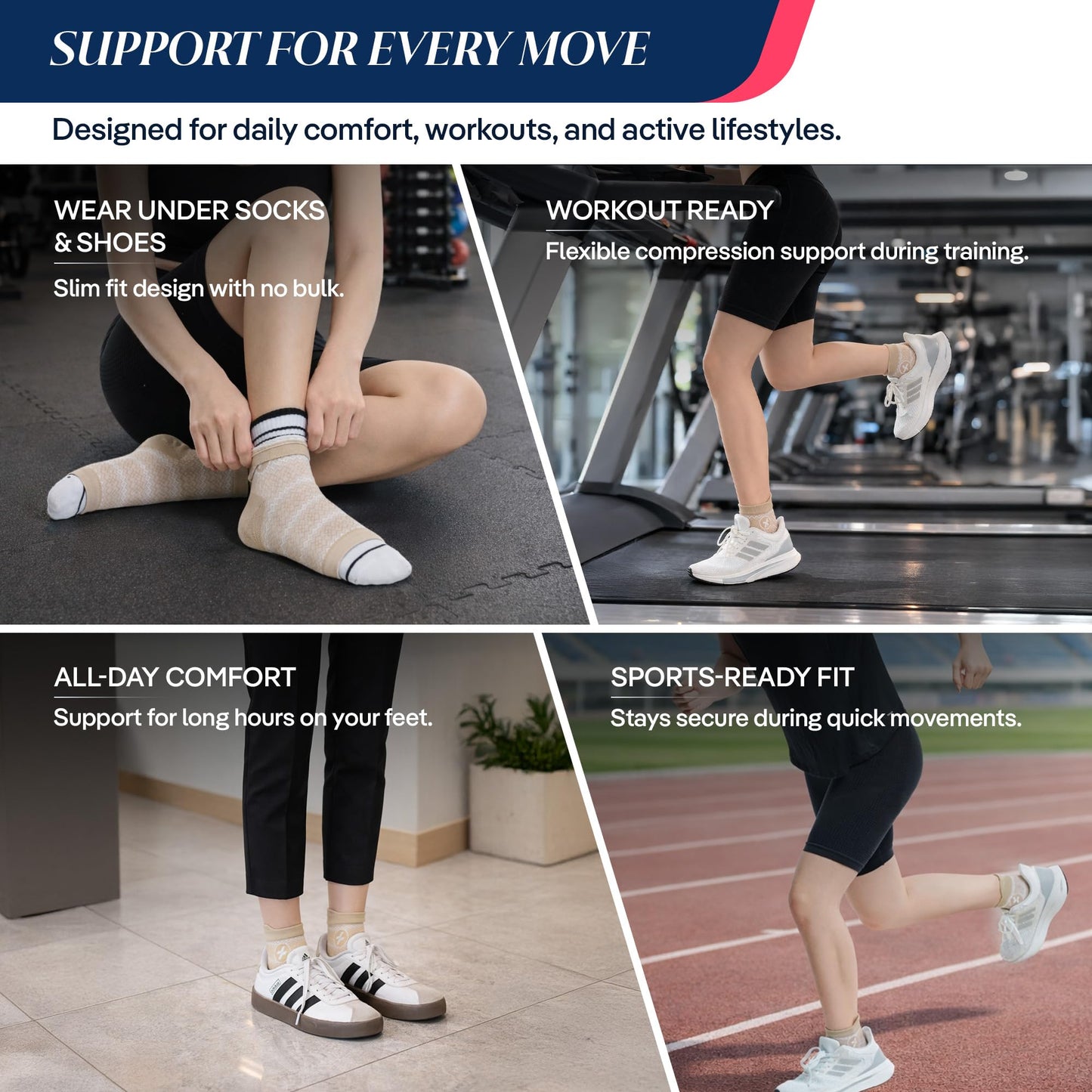 CoolMate Ankle Support Compression Socks for Women and Men, Toeless Arch Support Sleeve for Running, Walking, Workout (US, Alpha, Small, Medium, Regular, Regular, Nude)