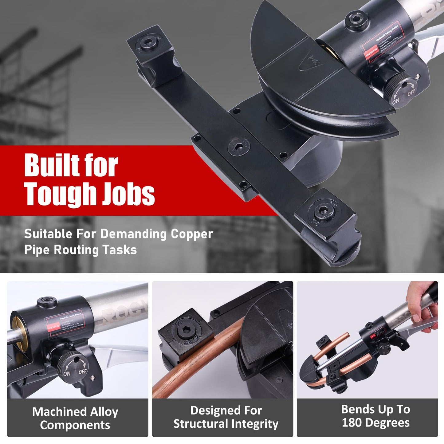 ROGVOC Hydraulic Tubing Bender Kit 1/4"–7/8", 180 Degree Pipe Bender Tool with 7 Dies for Copper and Aluminum, Ideal for HVAC and Refrigeration Applications