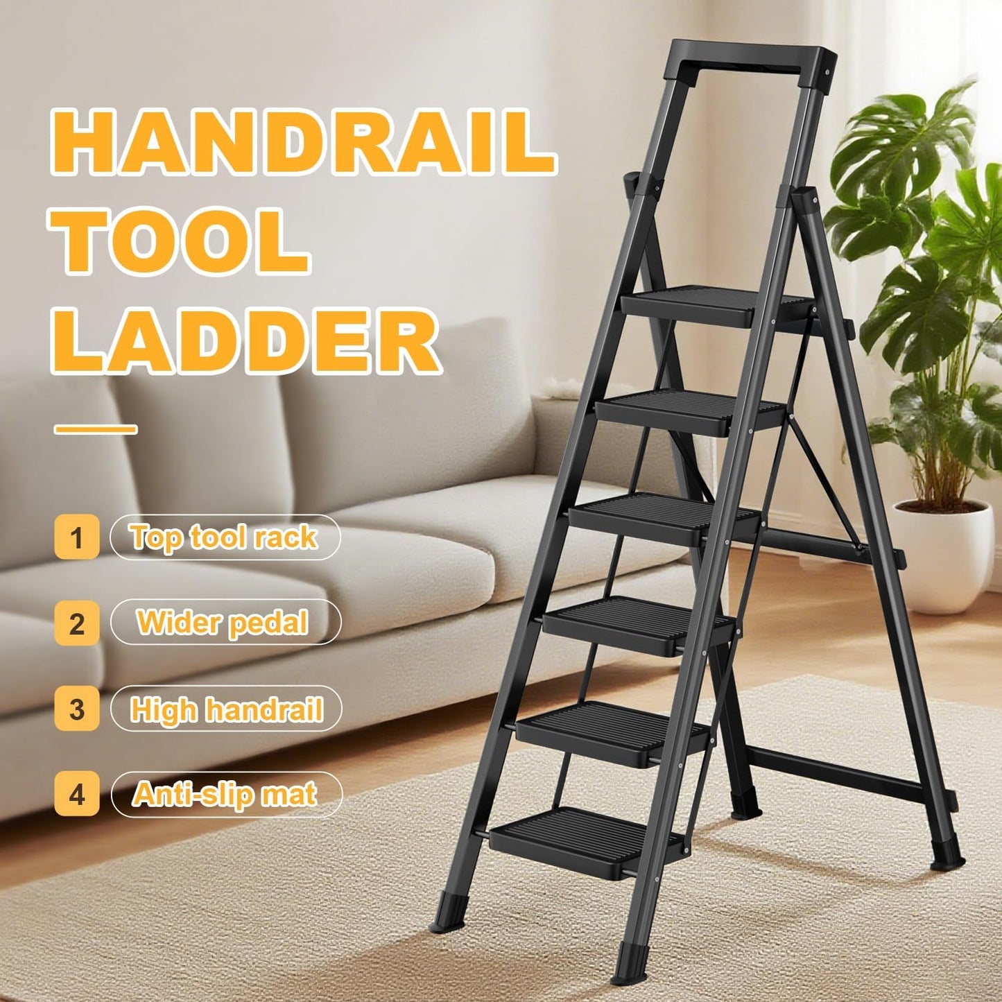 9 Step Ladder with Platform,Folding Step Stool Heavy Duty,Protable Step Ladders with Anti-Slip Widen Pedals,Handrail,Safe-Lock Design,Tall Kitchen/Closet Step Ladder for Adults