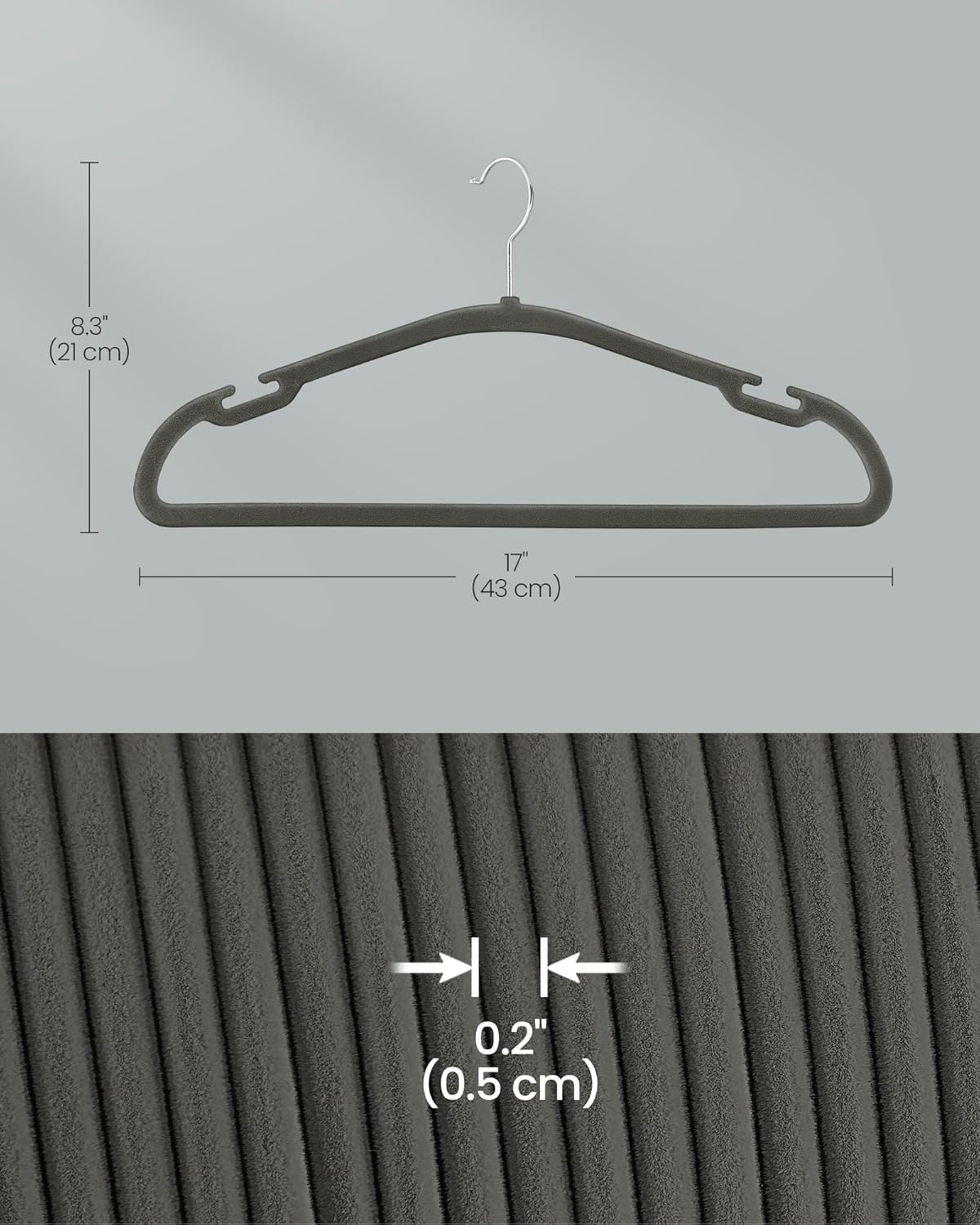 SONGMICS Velvet Hangers - 50 Pack Non-Slip Clothes Hangers with 360° Swivel Hook | Gray, 17 x 8.3 Inches
