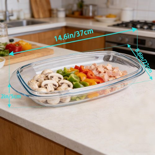 Large Casserole Dish With Lid - 4.7qt Clear Oval Glass Baking Dish for Oven Cooking & Serving