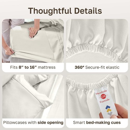 California Design Den King Sheet Set - 100% Soft Cotton, 400 Thread Count, Silky Sateen Weave, Deep Pockets - Ivory