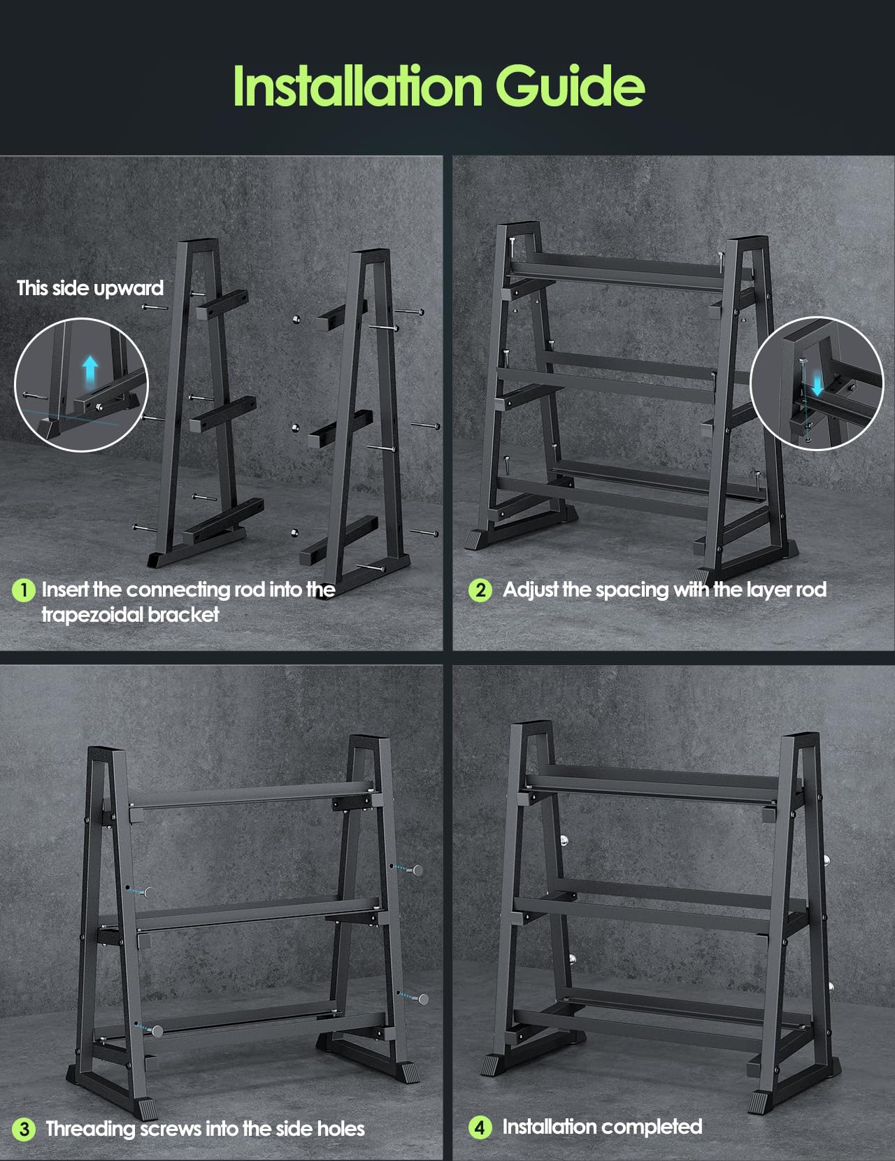 Leteuke Dumbbell Rack, 3 Tiers Heavy Duty Weight Rack for Home Gym, Trapezoidal Frame Space Saving Weight Storage Racks for Dumbells, Kettlebells, Barbells, Dumbbell Rack Stand Only (1300LBS Capacity)