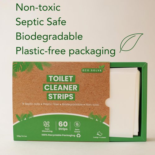 Eco Solve Toilet Bowl Cleaner Strips 60 Count, Unscented Eco-friendly, Non-toxic, Septic Safe, Removes Odors & Stains, Plastic-free, Natural Toilet Bowl Cleaner for Quick and Easy Cleaning