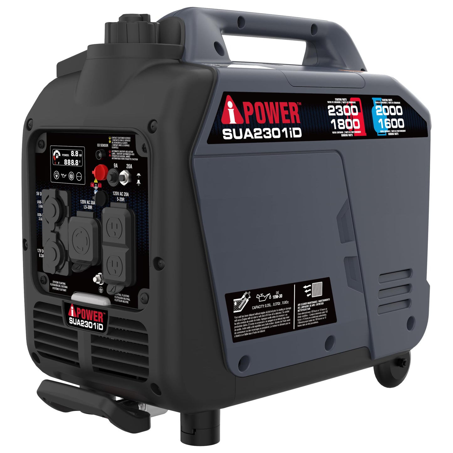 A-iPower 2300-Watt Portable Inverter Generator Dual Fuel, RV Ready, CARB Compliant CO Sensor, Light Weight With Telescopic Handle For Backup Home Use, Tailgating & Camping (SUA2301iD)