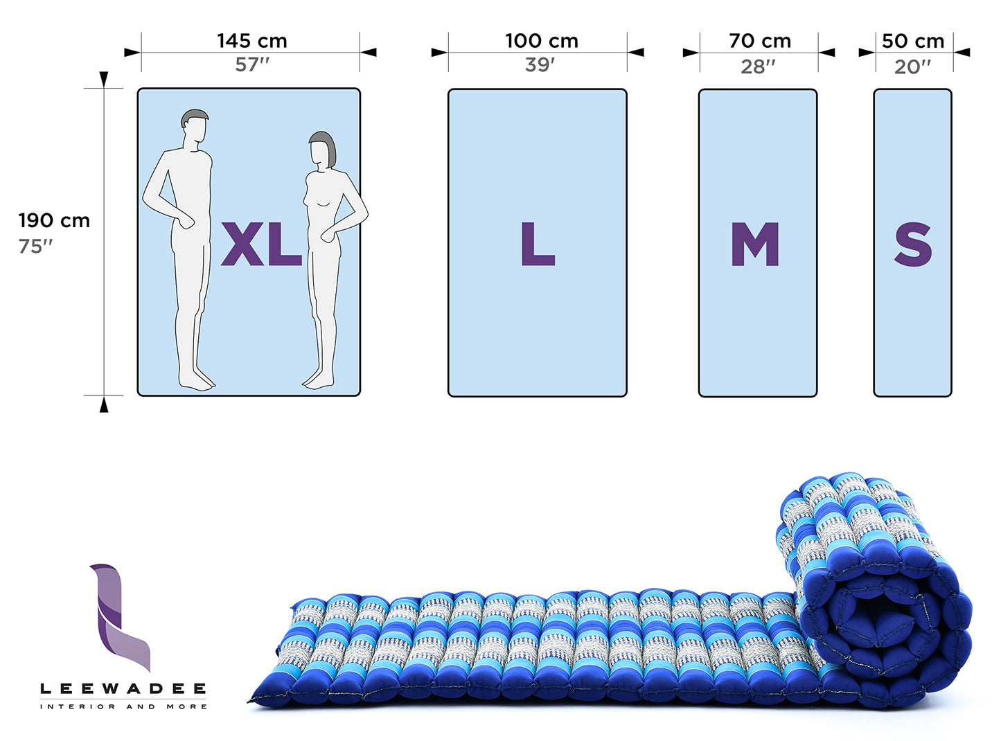 Leewadee - Foldable Floor Mattress - Japanese Roll Up Futon -Trifold Tatami Mat- Guest Floor Bed - Camping Mattress - Thai Massage Mat, Kapok Filled, 75 x 28 inches, Green