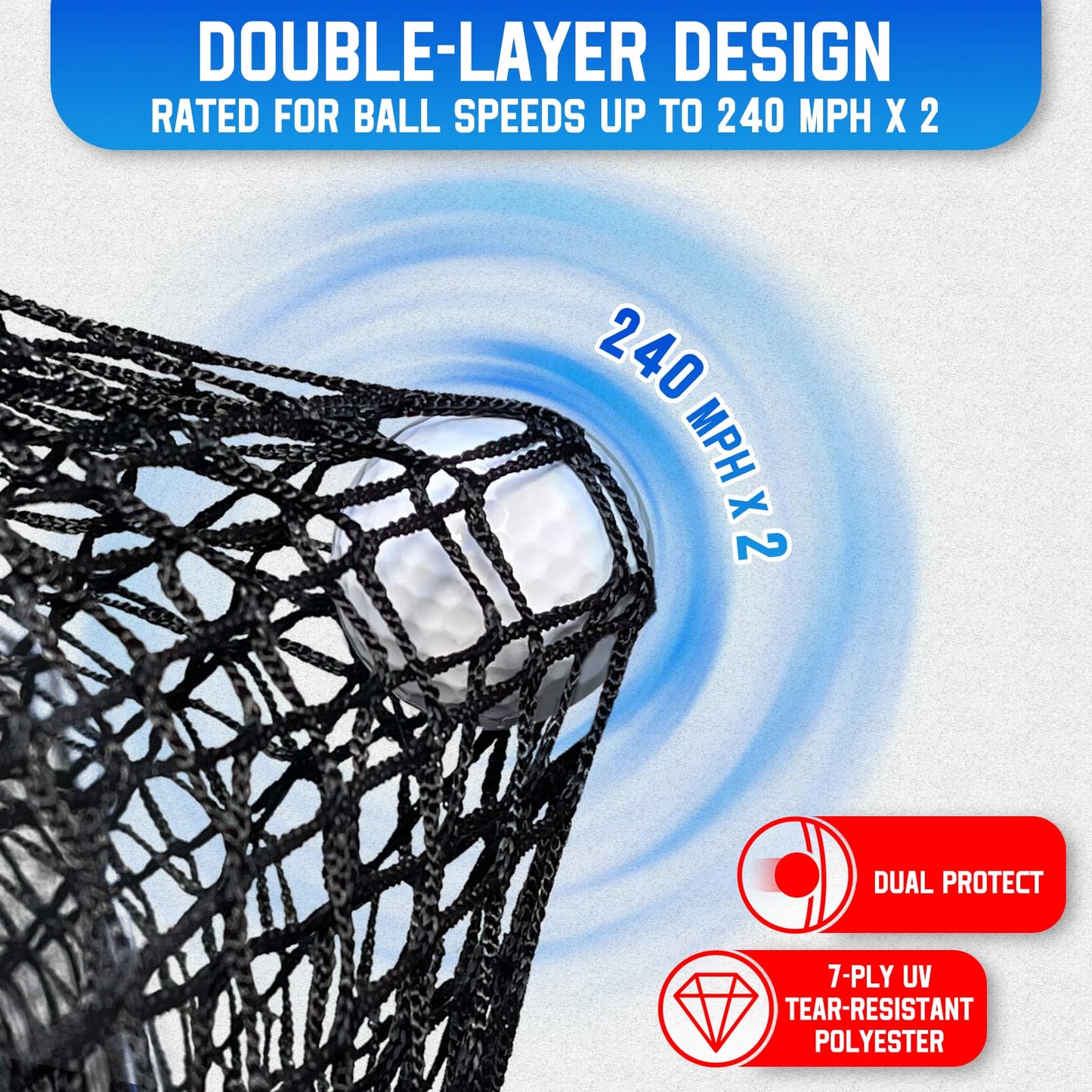 Golf Hitting Net with Extra Striking Net, 7x7ft Heavy Duty Golf Practice Net for Golfers Backyard Driving Swing, Golf Impact Net Cage Metal Frame with Storage Bag and Elevated Base, Indoor Outdoor Use