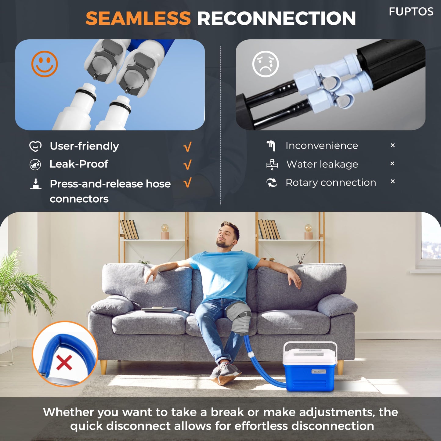 Fuptos Cold Therapy Machine for Knee & Shoulder, Pain Relief, Post-Surgery Recovery, Cryotherapy for Muscle Recovery, Sports Injuries, Digital Timer, Quiet Pump, Universal Ice Pad