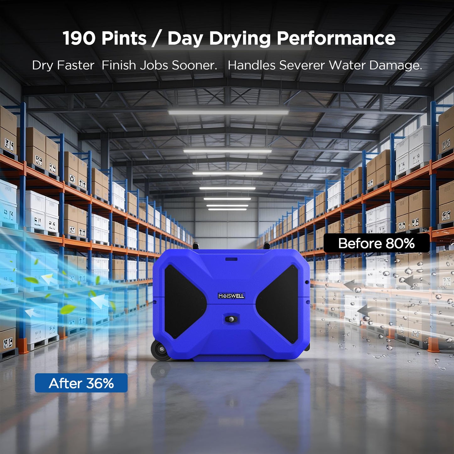 190 Pints LGR Commercial Dehumidifier with Pump, Stackable Industrial Dehumidifiers for Water Damage Restoration Auto Defrost Heavy Duty Rotomolded Dehumidifier Portable for Crawl Space Basement