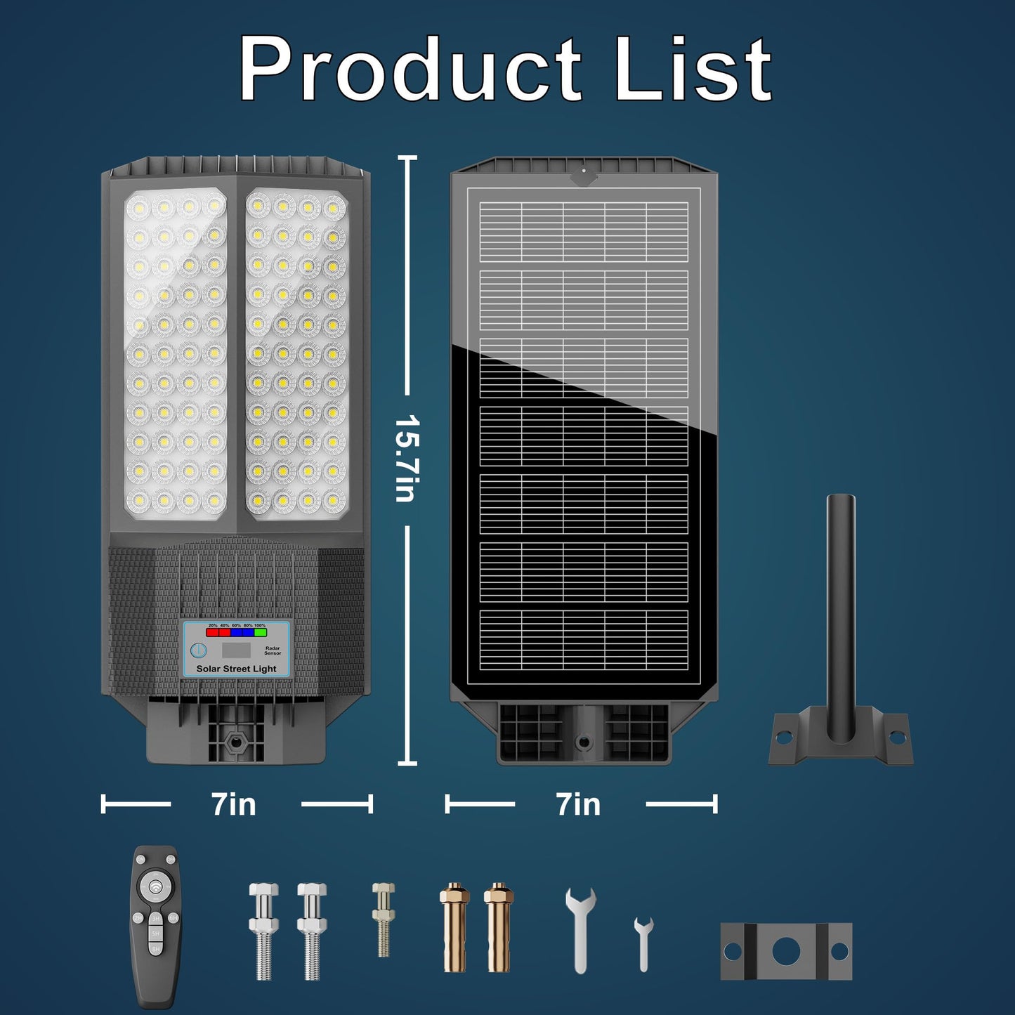 Jadisi 2026 New Solar Street Light, Solar Street Lights Outdoor Waterproof Dusk to Dawn 7000K LED Security Flood Light with Motion Sensor and Remote Control for Pathway, Entryway & Yard