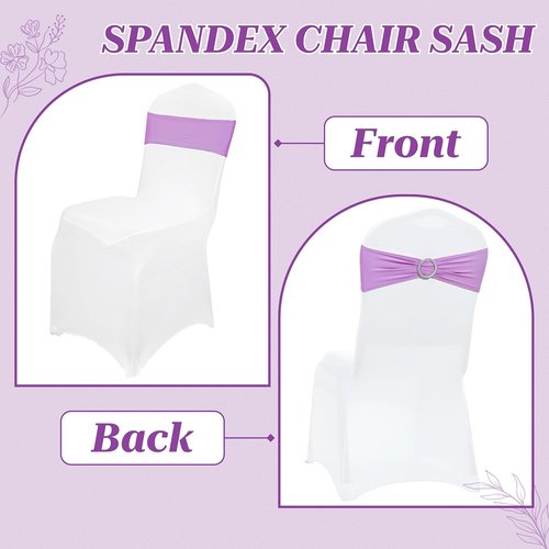 MDS Premium Spandex Chair Sashes - Stretchy Bow Covers with Buckle Slider | Pack of 10 - Light Purple