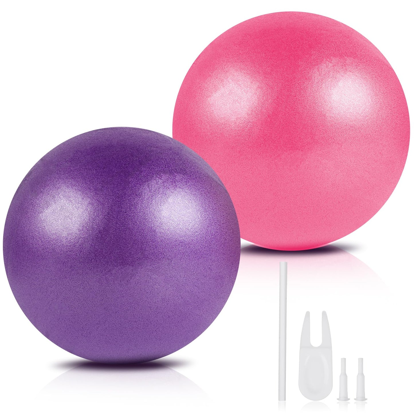 Guirnd Pilates Ball 2P, 9 Inch Workout Ball for Women Men Kid Toddler, Small Exercise Ball with Pump for Physical Therapy, Stability, Stretching, Barre, Yoga, Core(Pink & Purple)