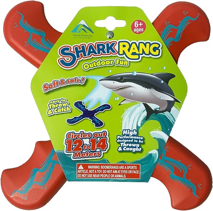 Shark Rang Red Boomerang - Great Beginner Boomerang for Kids or Adults. Soft and Safe.