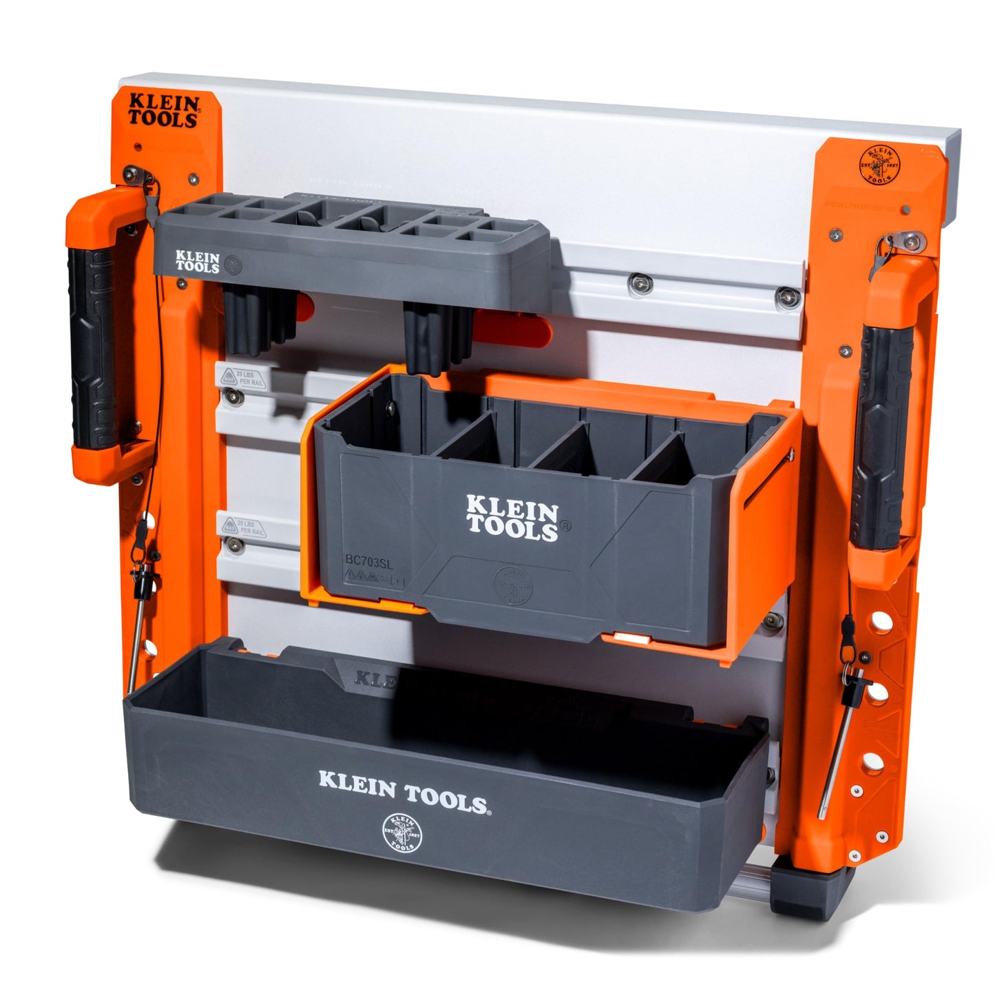 KLEIN TOOLS BC600WA LiftPro 20-Inch Wall Mount System, Heavy-Duty Modular Tool Organization with Four Interior Rails, 25-Pound Capacity Per Rail, For Man Lift and Scissor Lift