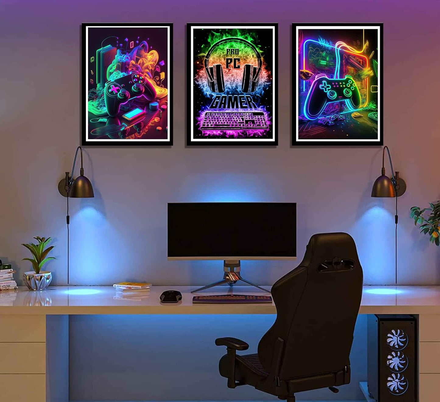 PPV Gaming Wall Art - Retro Video Game Canvas Prints | Colorful Neon Gamepad Decor - 12x16in