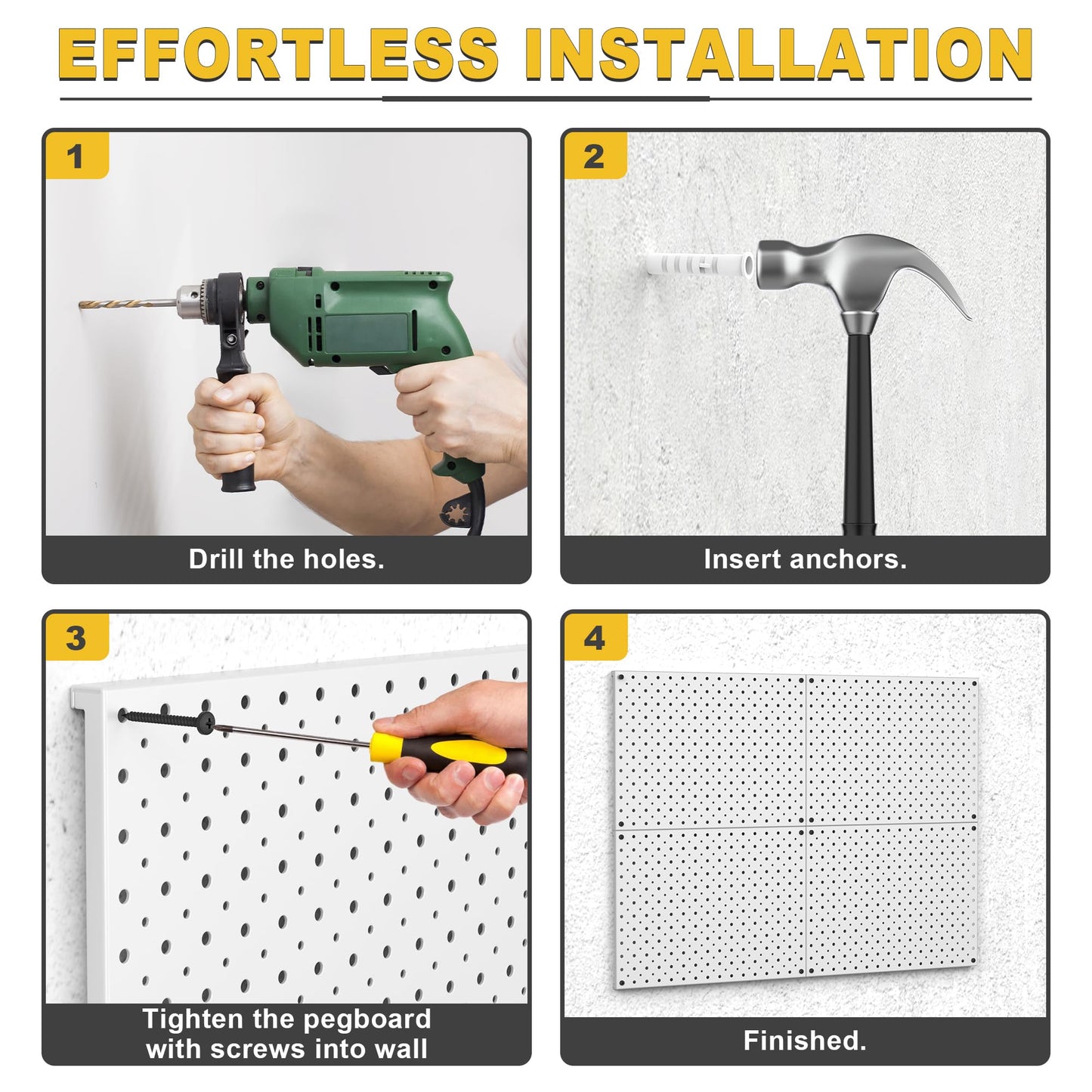 Ultrawall Metal Pegboard Panels, Pegboard Wall Organizer, Peg Boards for Wall, Garage Tool Storage Organization, 12"X16", 4pcs, Gray