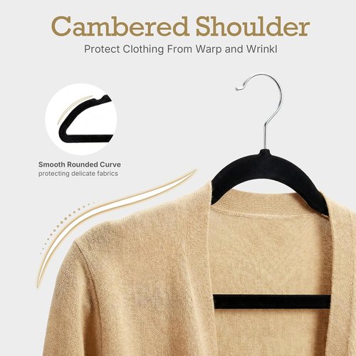 HOUSE DAY Premium Velvet Hangers - Non-Slip Flocked Clothes Hangers for Space Saving | 20 Pack, Black