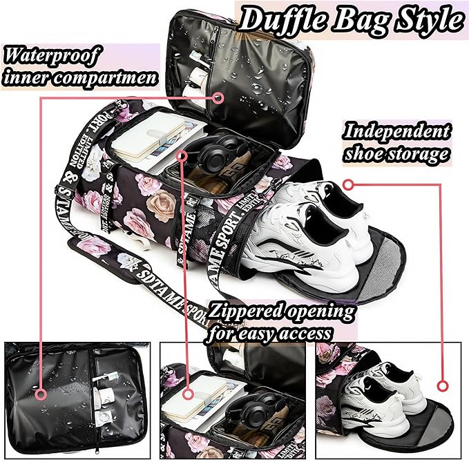 Gym Duffle Bag Backpack with Shoe Compartment,4 ways Travel Backpack for Women and Men,Multi-Functional Weekender bag with Waterproof Layer&Laptop Compartment for Fitness, Travel,Camping