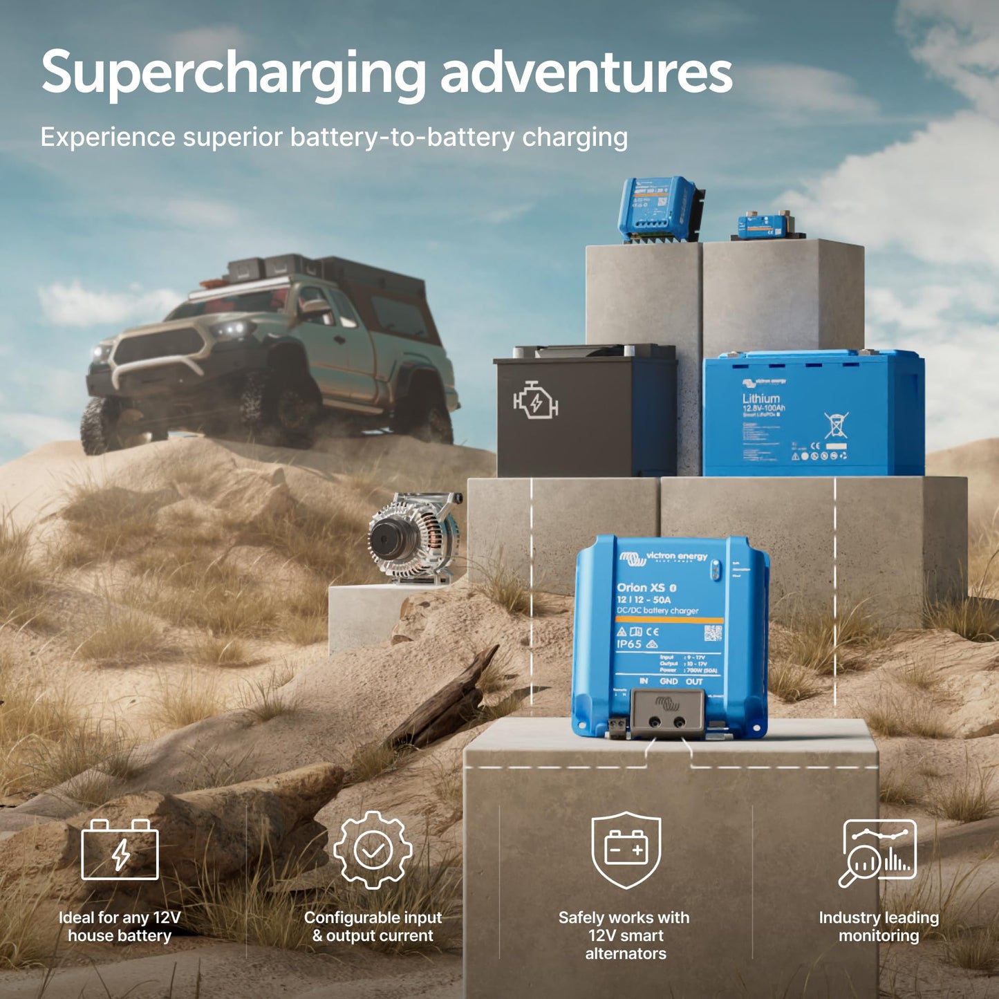Victron Energy Orion-XS Smart DC to DC Charger (Bluetooth) - Fully Configurable - Battery Charger for Dual Battery Systems - IP65 Dust & Waterproof - 12/12-Volt 50 amp 700-Watt