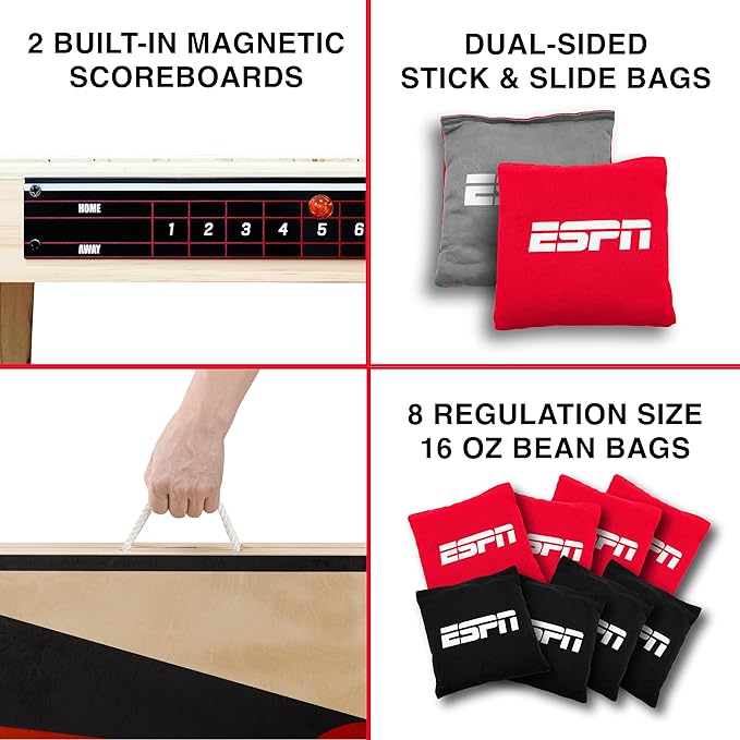 ESPN Solid Wood Cornhole Board Set, Includes Bean Bags and Travel Case, Ideal for Outdoor Games