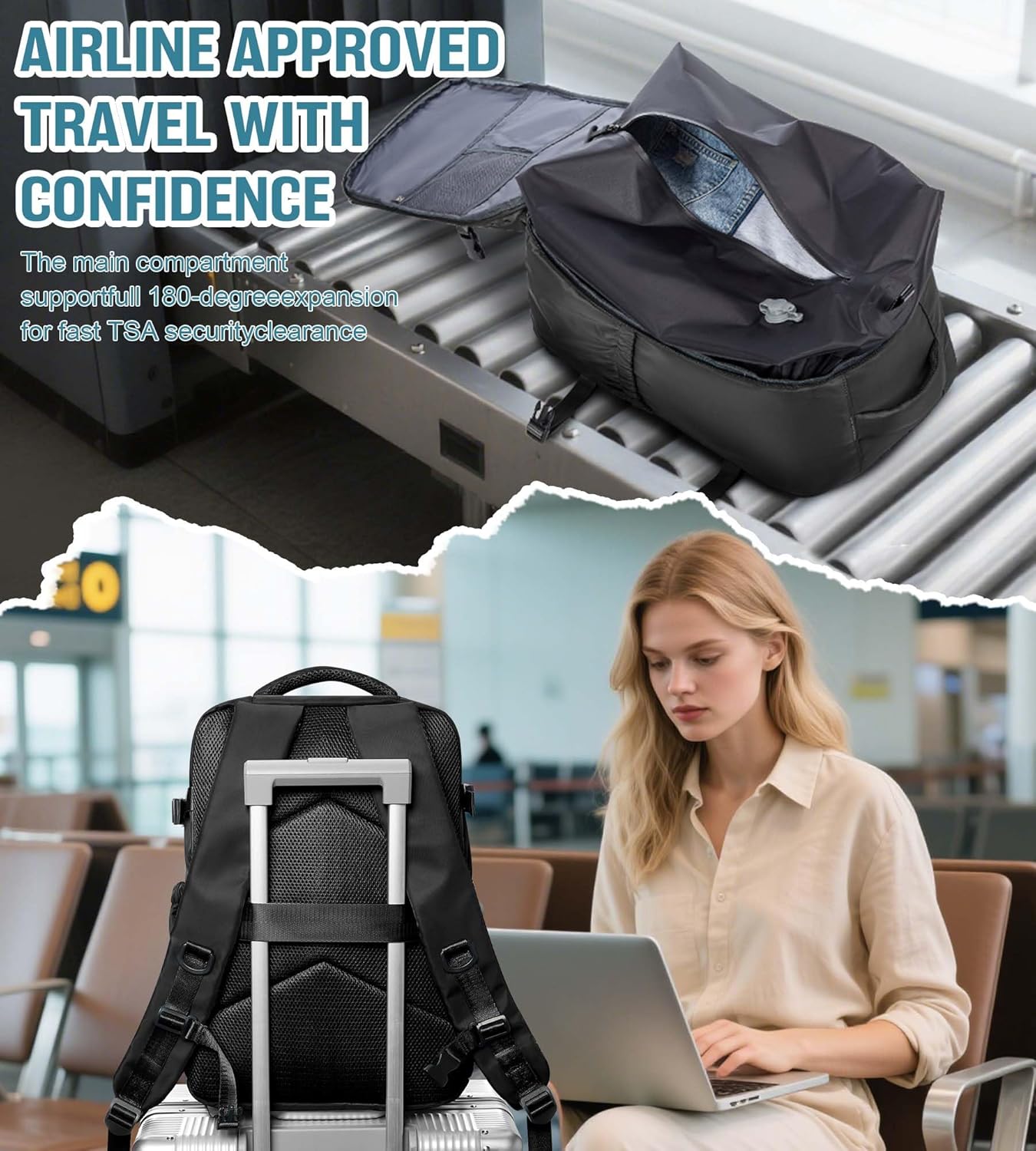 Backpack Backpacks 18x14x8 inches Daypack,Black BOXSAM Large Vacuum Travel with Pump for Women, Personal Item Carry on