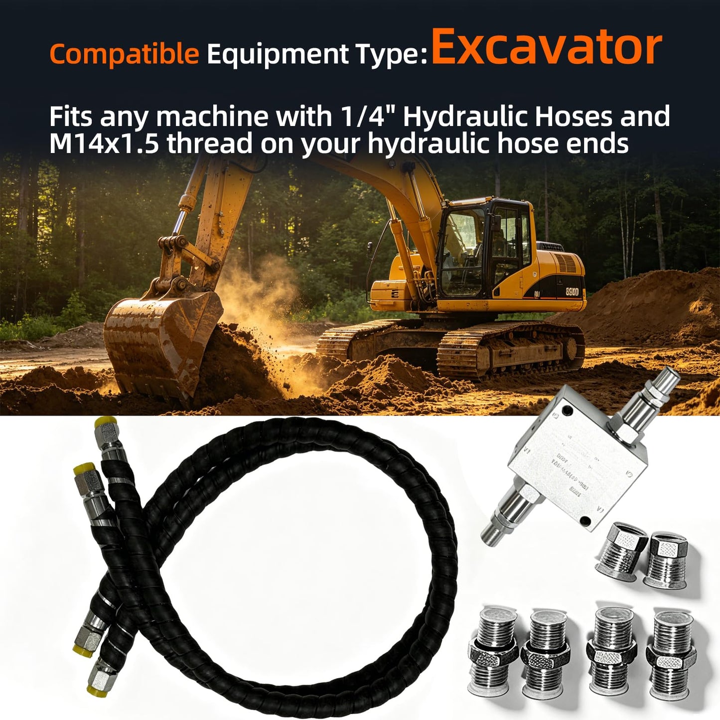New Mini Excavator Cushion Valve Kit, Fully Assembled for Swivel Motor, Fits 1/4" Hydraulic Hoses & M14x1.5 Threaded Ends, Heavy Duty Hydraulic Cushion Valve for Mini Excavator Swivel Motor
