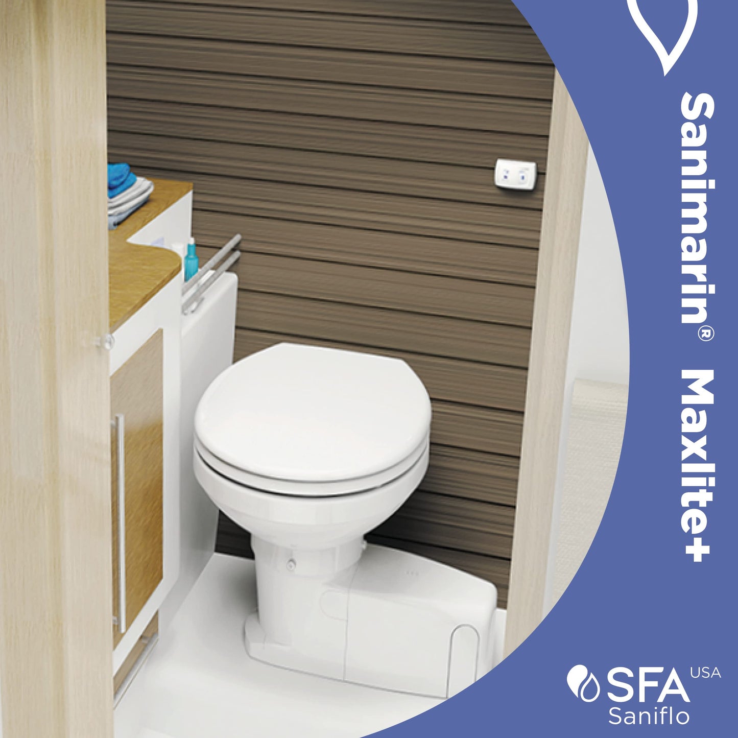 SFA SANIFLO - Sanimarin Maxlite+ - Electric Marine Macerating Toilet - Self-Priming Sea Water Pump - Low Profile Automatic Toilet System - Stainless Steel Blade - Lightweight - 24V - Made In France