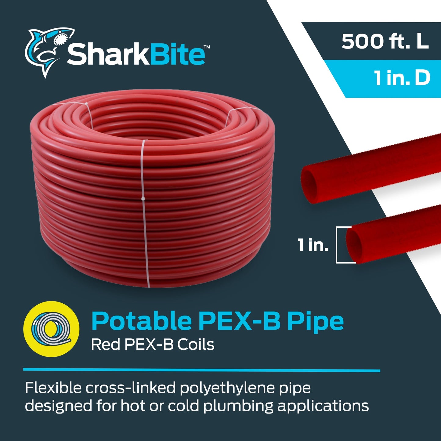 SharkBite 1 Inch x 500 Feet Red PEX-B, PEX Pipe Flexible Water Tubing for Plumbing, U880R500