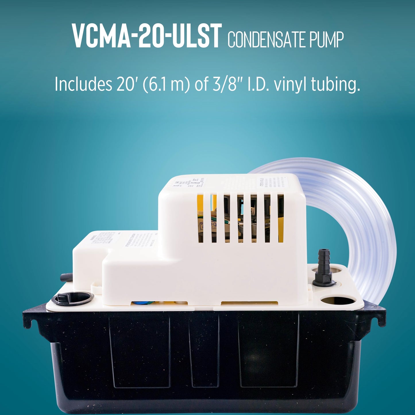 Little Giant VCMA-20ULST 230 Volt, 80 GPH, 1/30 HP Automatic Condensate Removal Pump for HVAC/Refrigeration Systems/Dehumidifiers with Overflow Detection Switch and 20-Foot Tubing, White/Black, 554461