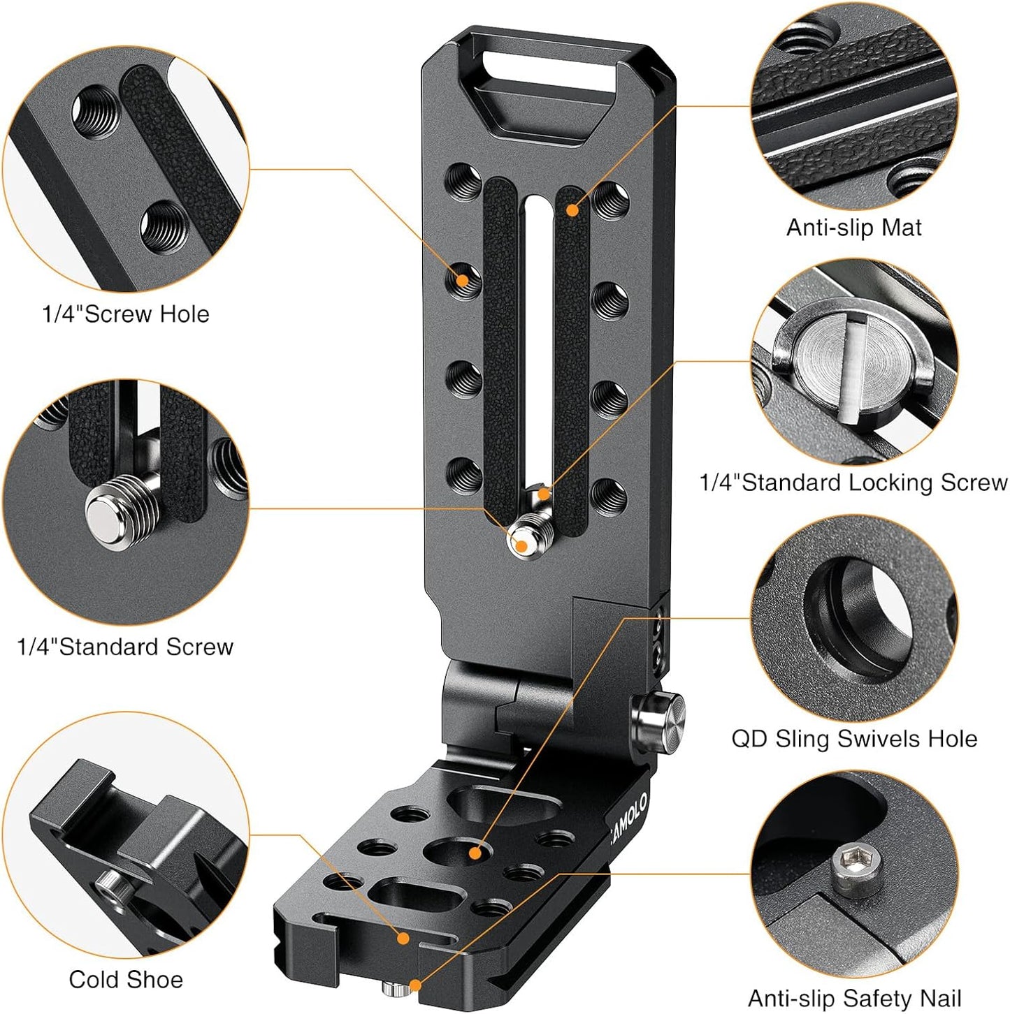 CAMOLO RIG Base,1/4" Foldable DSLR Camera L Bracket,Vertical Horizontal Switching Tripod,Arca-Swiss Srew Hole,Quick