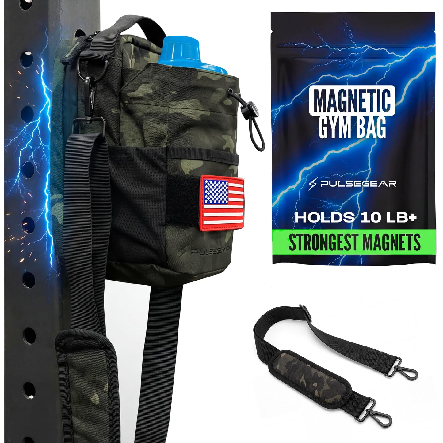 Magnetic Water Bottle Holder for Gym — 10 LB Holding Magnetic Gym Bag, Tactical Magnetic Pouch for Keys, Phone & Water Bottles up to 40oz — Crossbody Sling Bag, Gift for Gym Lover (Colorful)