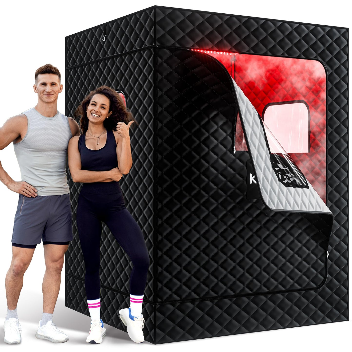 KASUE Upgraded 2 Person Sauna Box, Portable Infrared Sauna with 5-Layer Waterproof, 2 Steamers, 2 Folding Chair, 71”x 36”x 49” for Indoor, Outdoor, Gym, Spa, Carbon Black